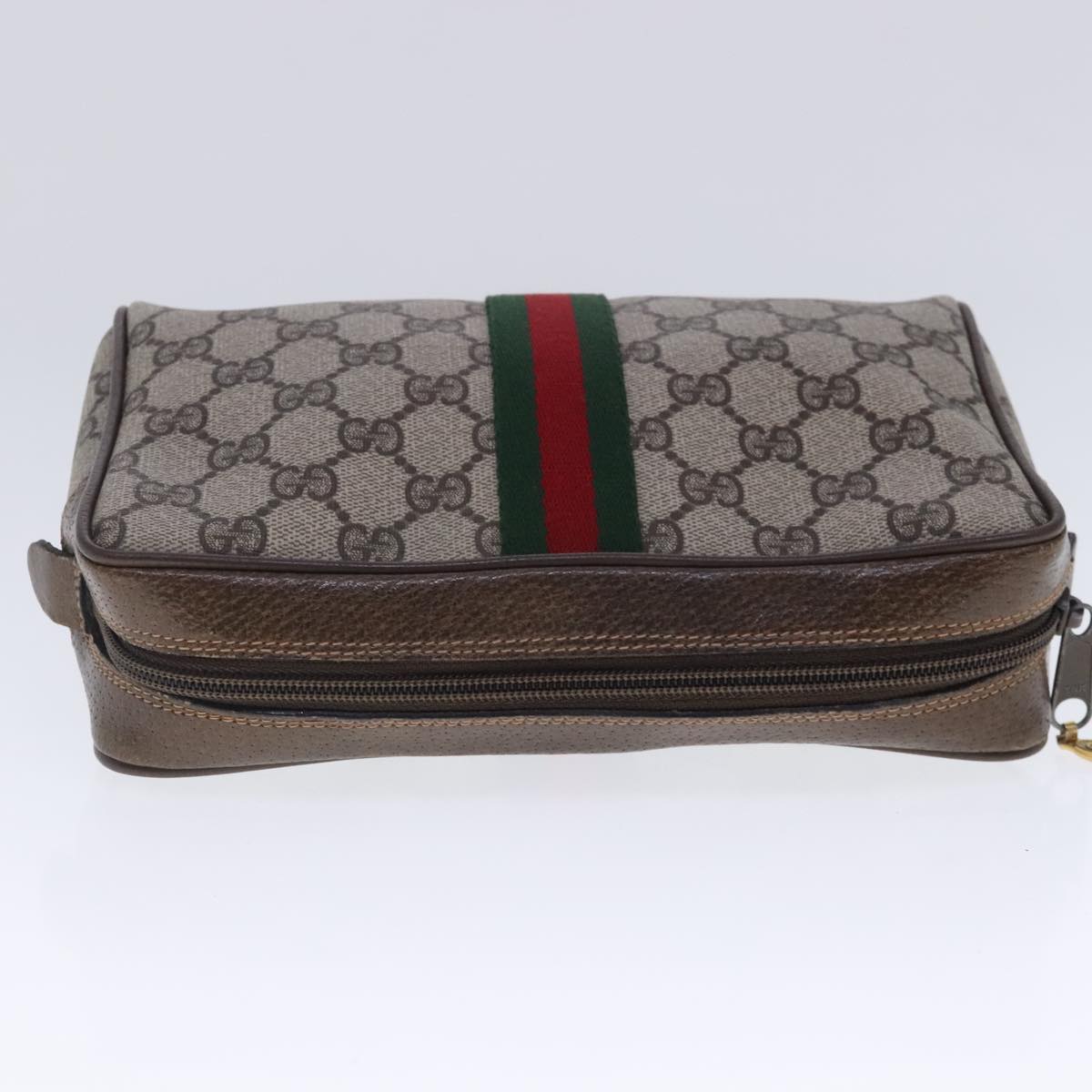 GUCCI GG Supreme Web Sherry Line Clutch Bag PVC Beige Red 63 01 012 Auth fm3901