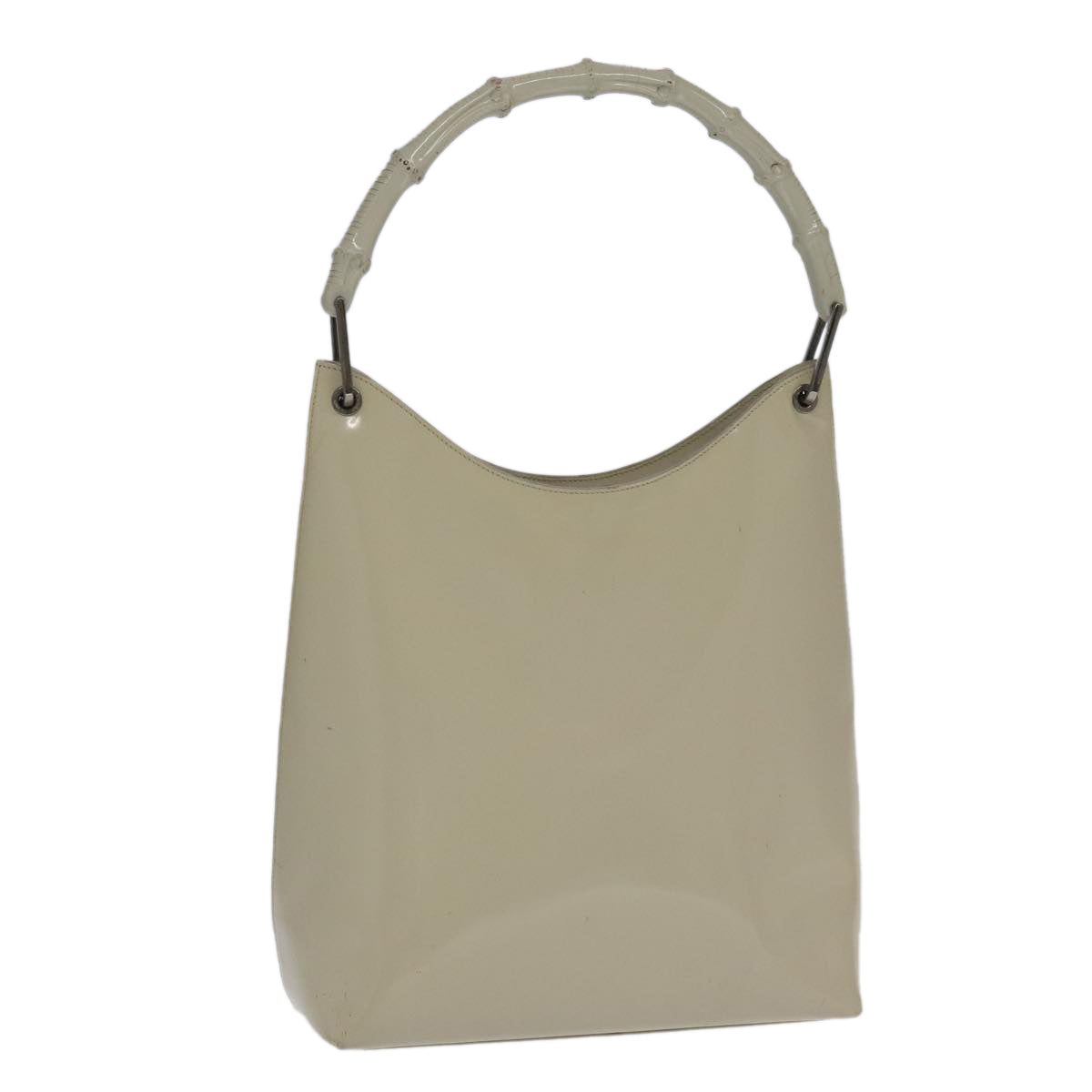 GUCCI Bamboo Shoulder Bag Enamel White 001 1705 3006 Auth fm3908