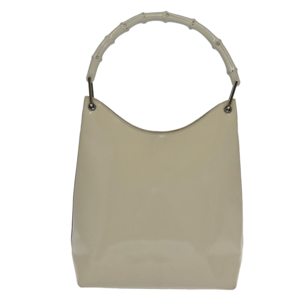 GUCCI Bamboo Shoulder Bag Enamel White 001 1705 3006 Auth fm3908 - 0