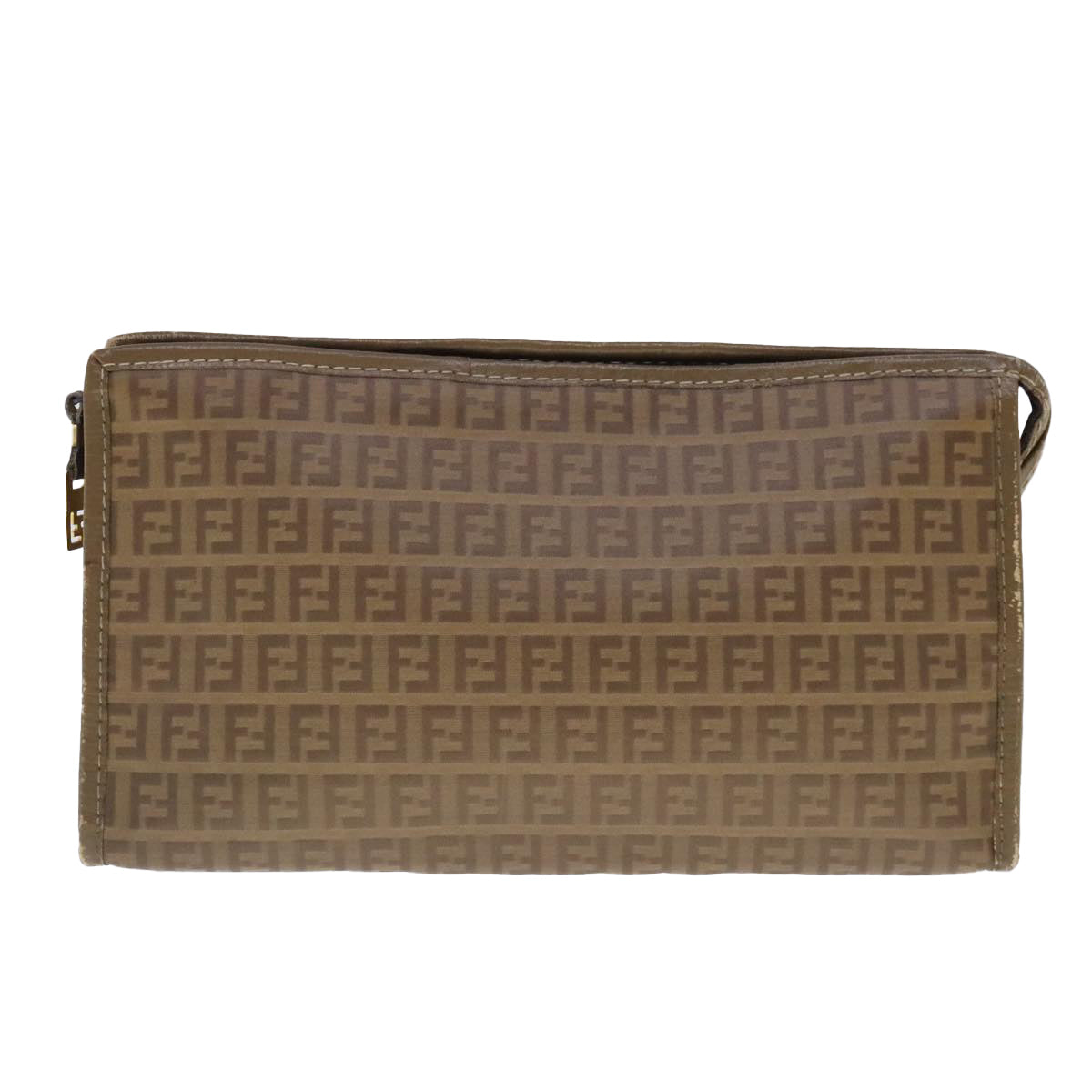 FENDI Zucchino Canvas Clutch Bag Beige Auth fm3916