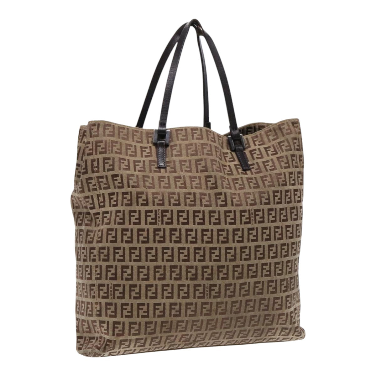 FENDI Zucchino Canvas Tote Bag Beige Brown Auth fm3917