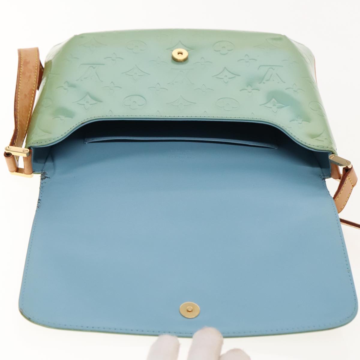 LOUIS VUITTON Monogram Vernis Thompson Street Bag Baby Blue M91009 Auth fm3922