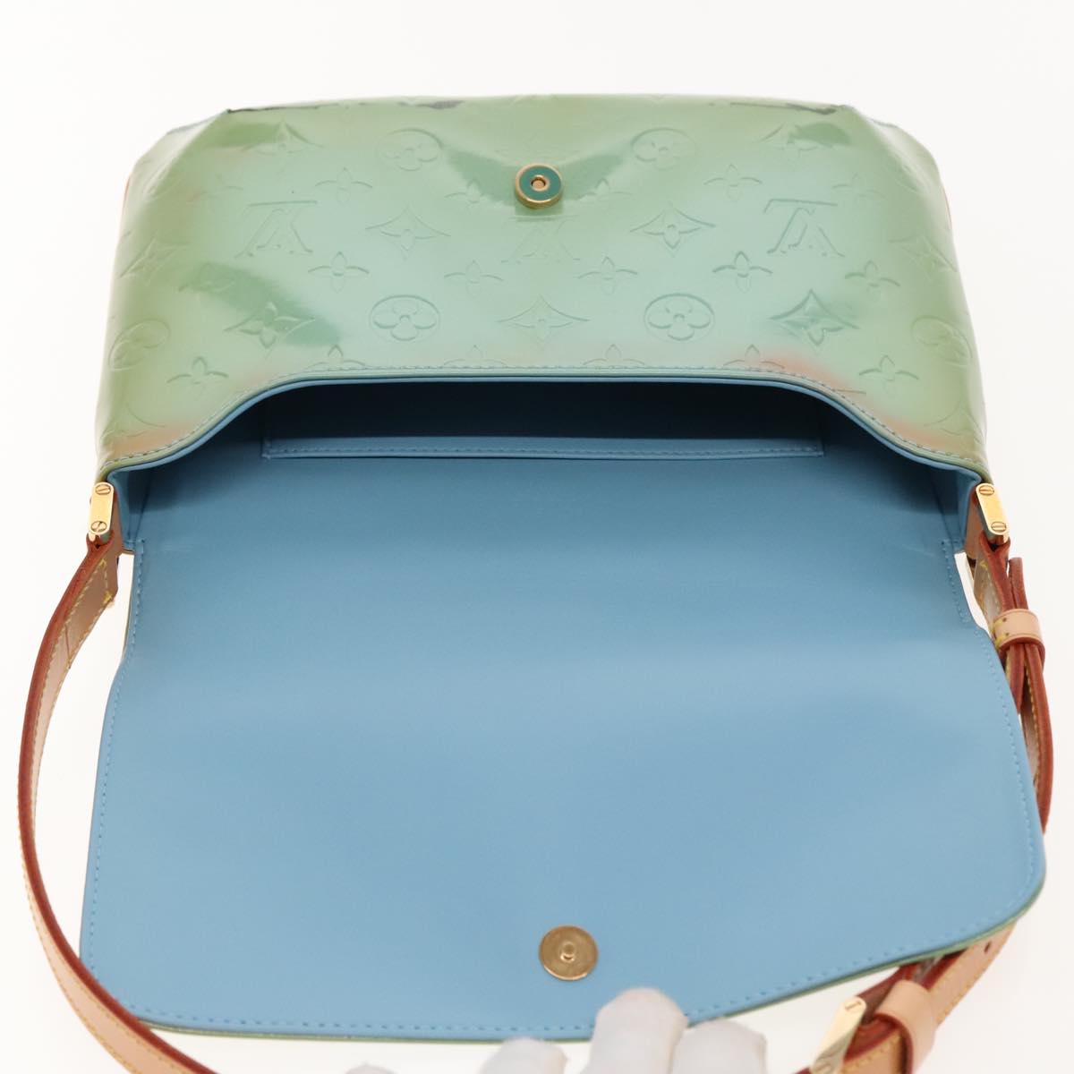 LOUIS VUITTON Monogram Vernis Thompson Street Bag Baby Blue M91009 Auth fm3923