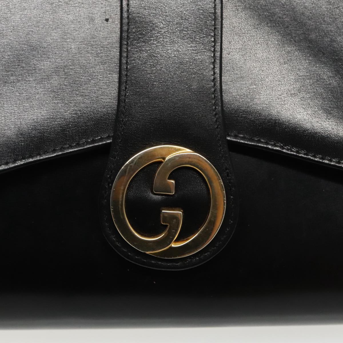 GUCCI Shoulder Bag Leather Black Gold Auth fm3929