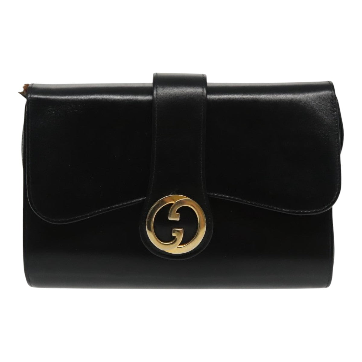 GUCCI Shoulder Bag Leather Black Gold Auth fm3929 - 0