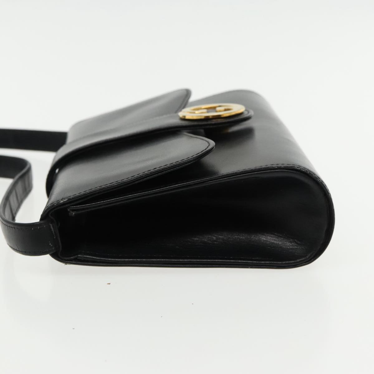 GUCCI Shoulder Bag Leather Black Gold Auth fm3929