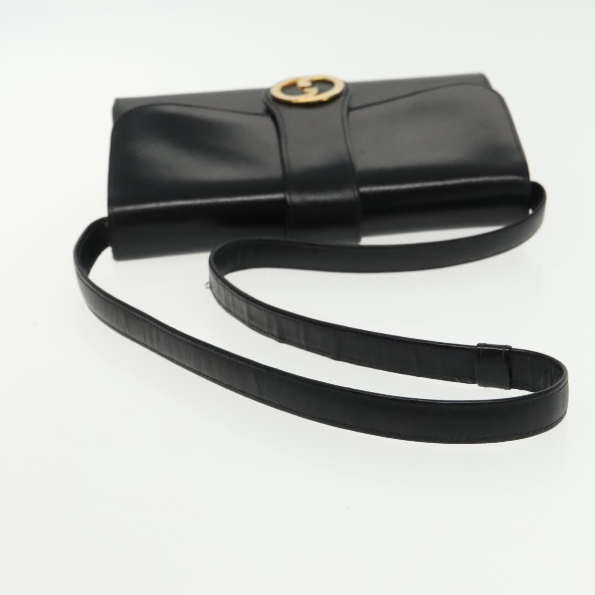 GUCCI Shoulder Bag Leather Black Gold Auth fm3929