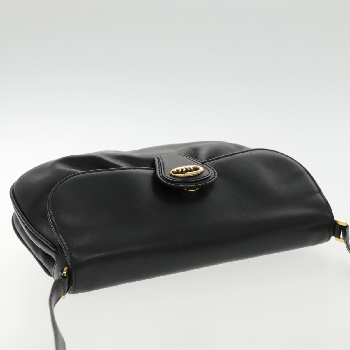 GUCCI Shoulder Bag Leather Black Gold Auth fm3931