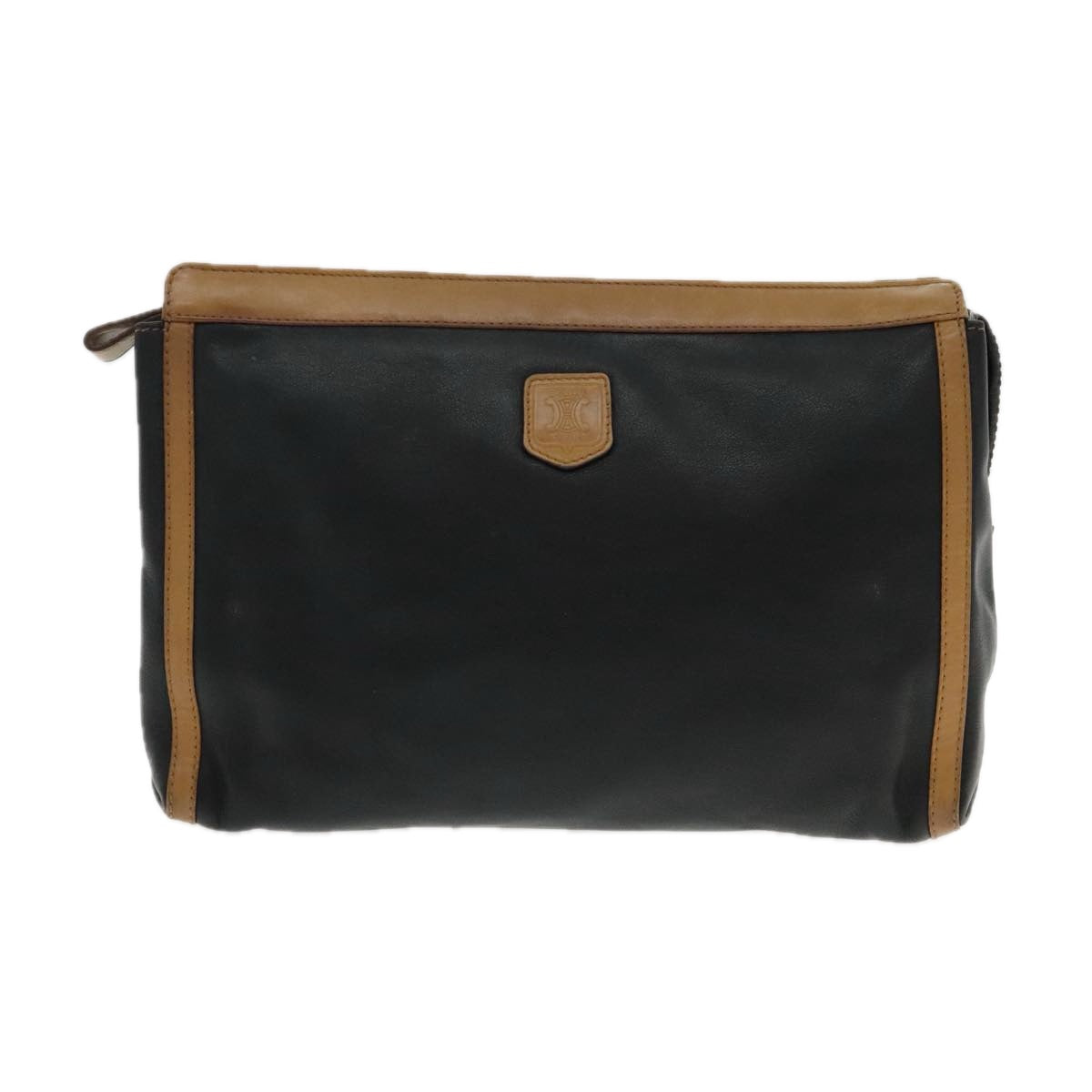 CELINE Clutch Bag Leather Black Brown Gold Auth fm3932 - 0