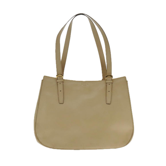 CELINE Tote Bag Leather Beige Gold Auth fm3933