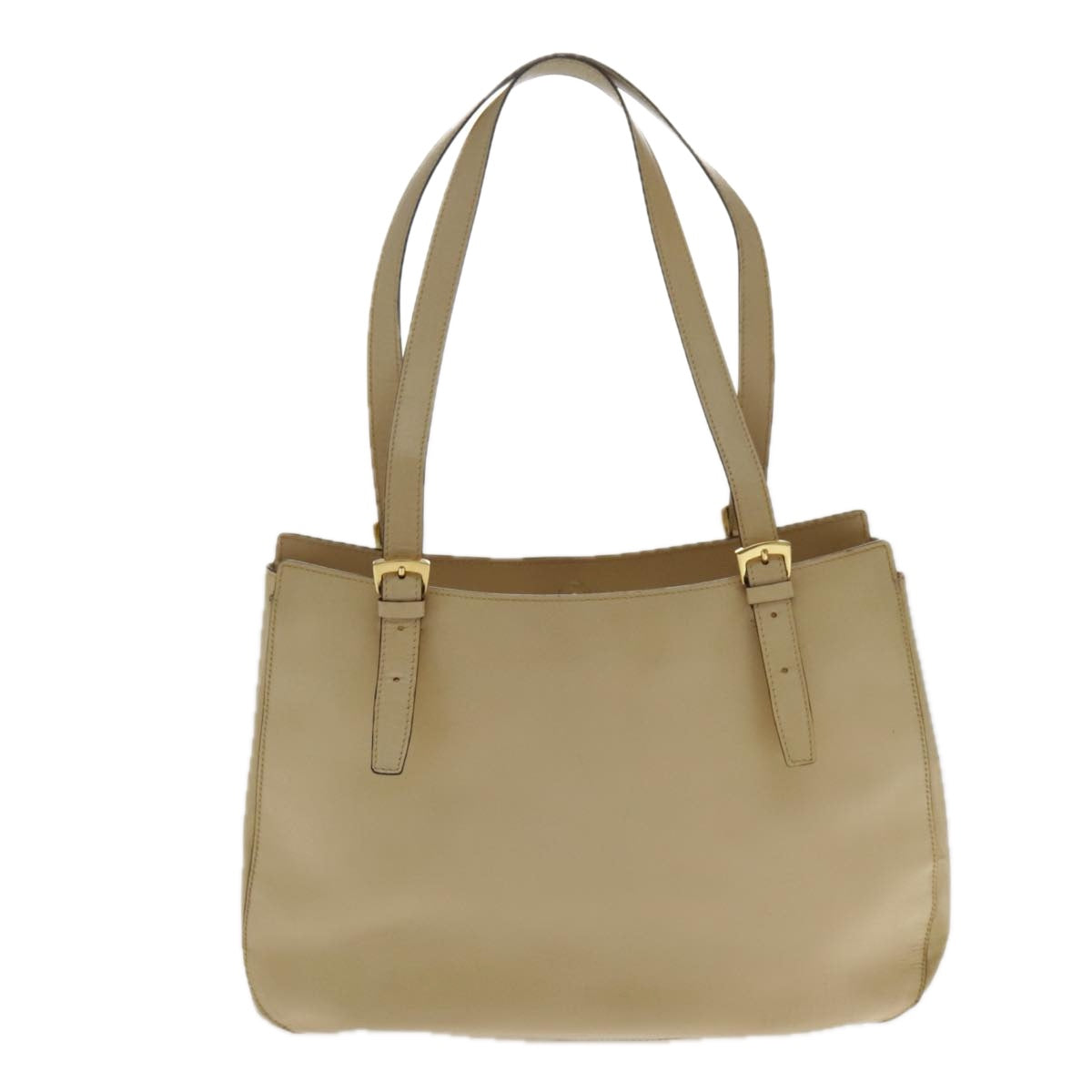 CELINE Tote Bag Leather Beige Gold Auth fm3933 - 0