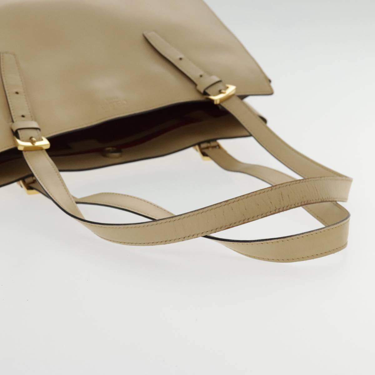 CELINE Tote Bag Leather Beige Gold Auth fm3933