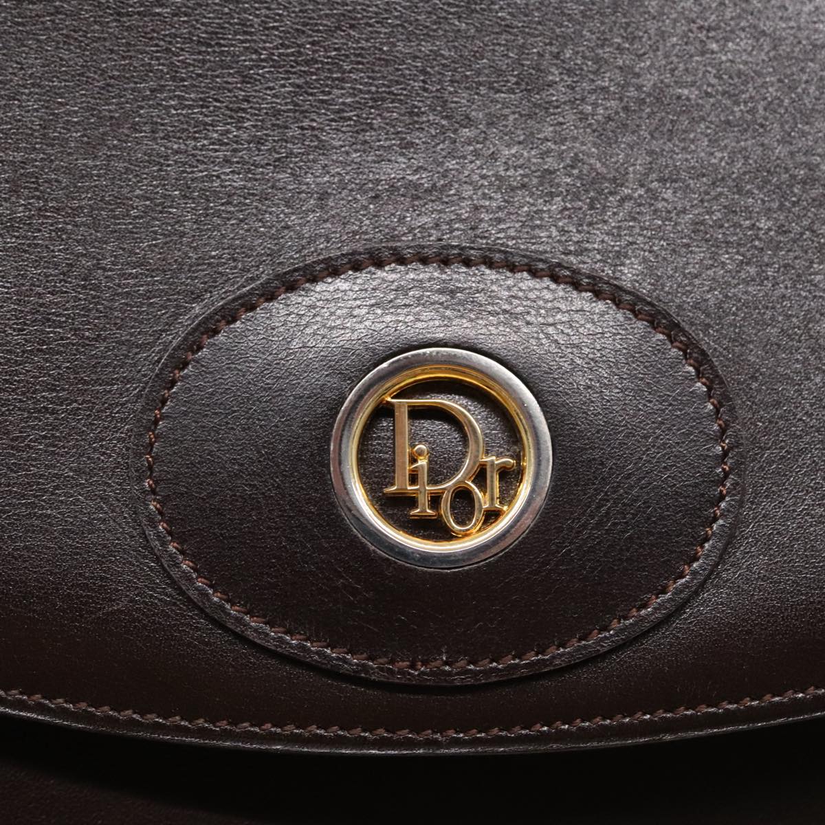 Christian Dior Shoulder Bag Leather Brown Gold Silver Auth fm3937