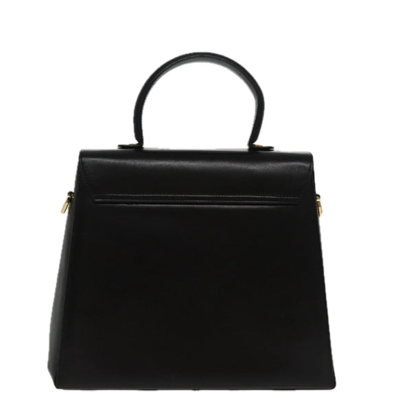 Salvatore Ferragamo Shoulder Bag Leather 2way Black Gold Auth fm3947