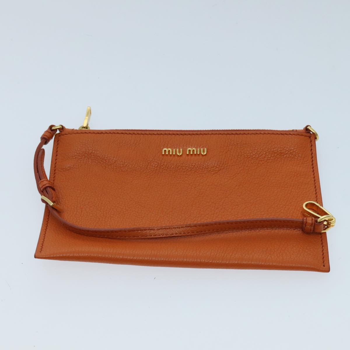 Miu Miu Tote Bag Leather Orange Gold Auth fm3950