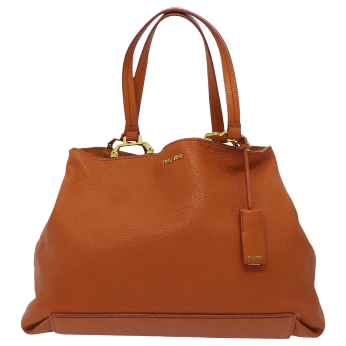 Miu Miu Tote Bag Leather Orange Gold Auth fm3950