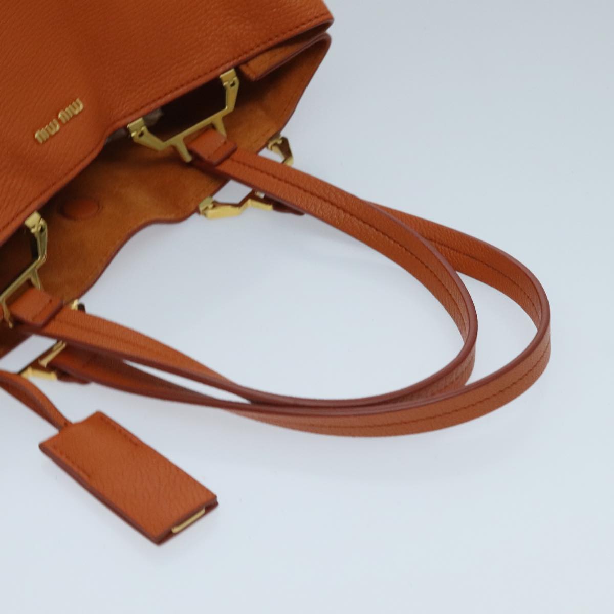 Miu Miu Tote Bag Leather Orange Gold Auth fm3950