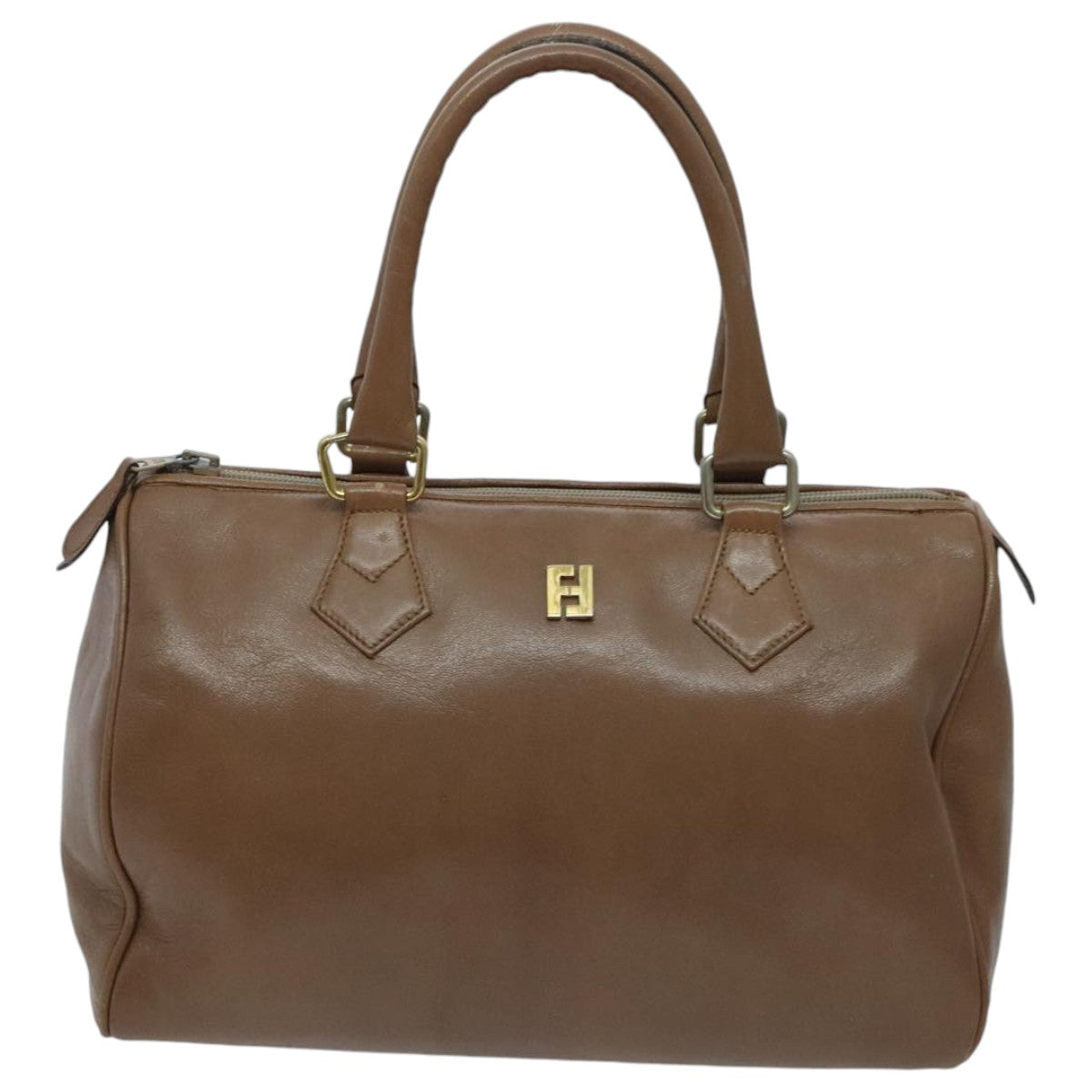 FENDI Hand Bag Leather Brown Gold Auth fm3951 - 0