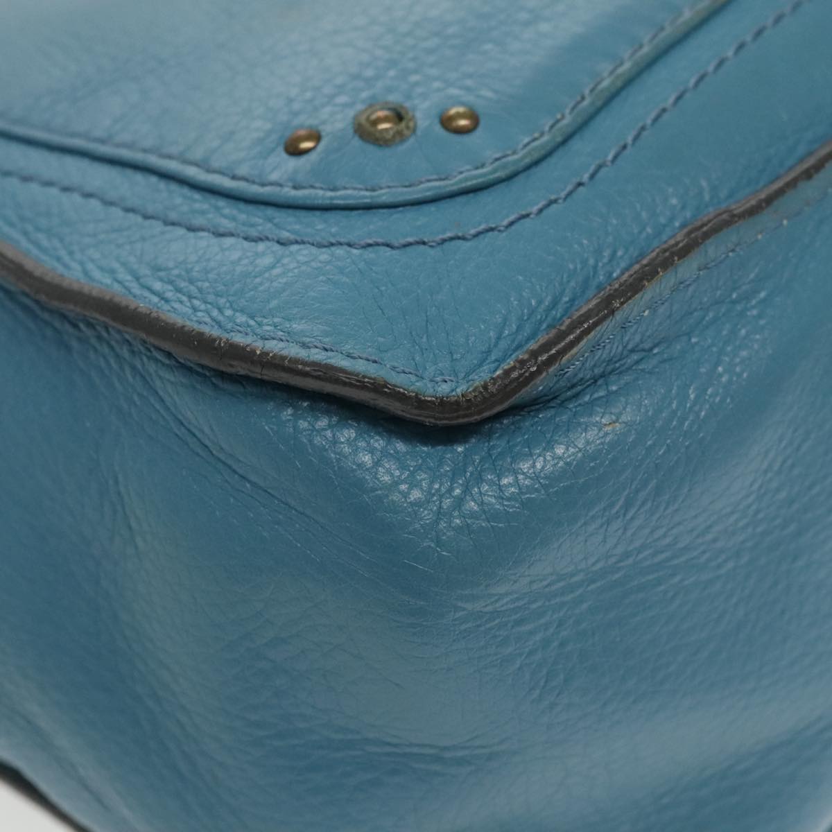 Chloe Paddington Tote Bag Leather Turquoise Blue Gold Silver Auth fm3953