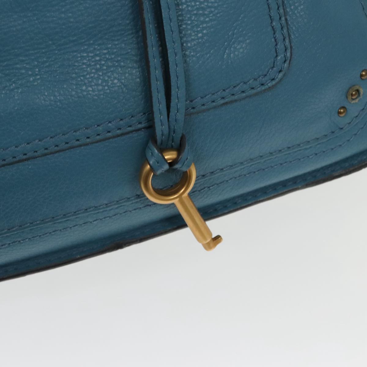 Chloe Paddington Tote Bag Leather Turquoise Blue Gold Silver Auth fm3953