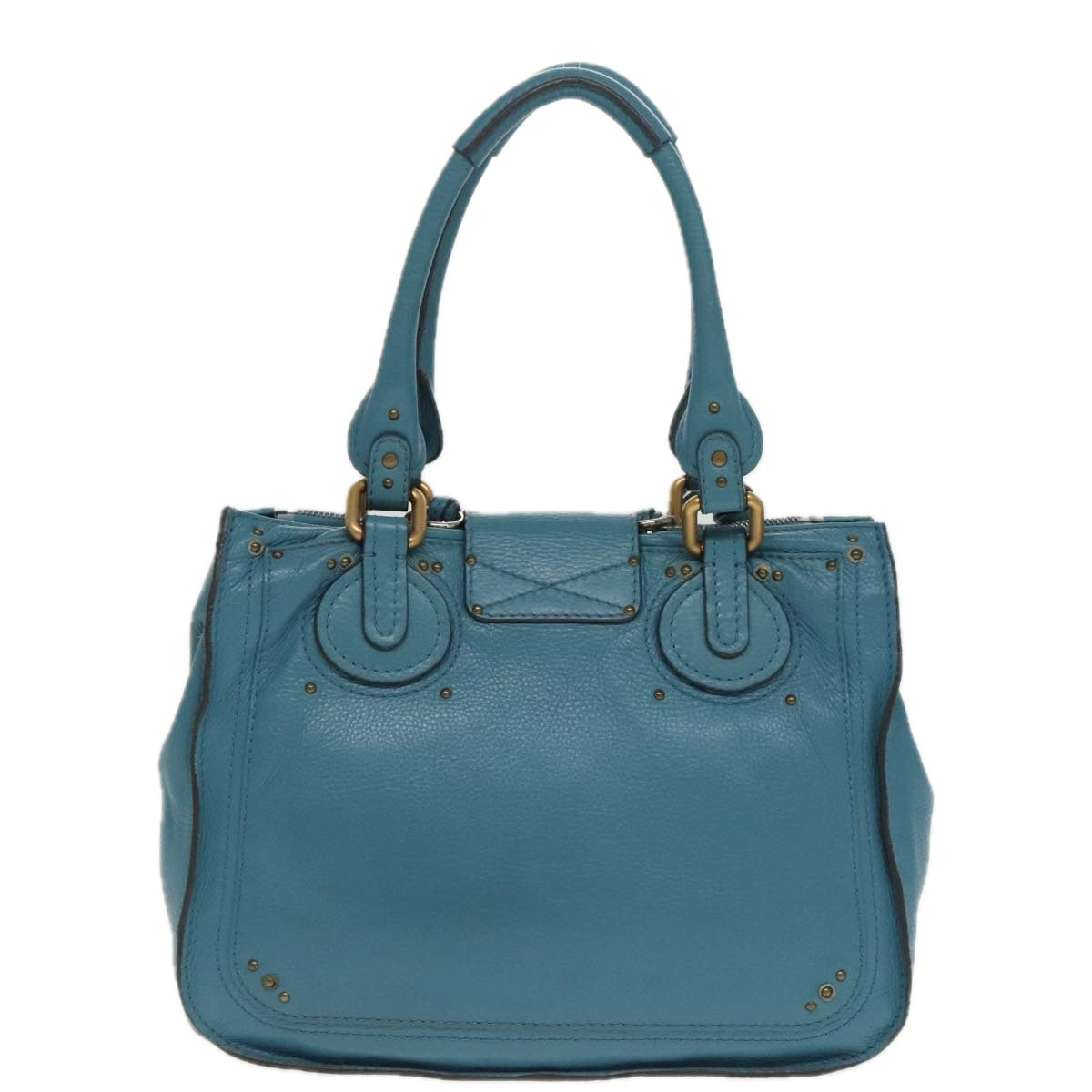 Chloe Paddington Tote Bag Leather Turquoise Blue Gold Silver Auth fm3953