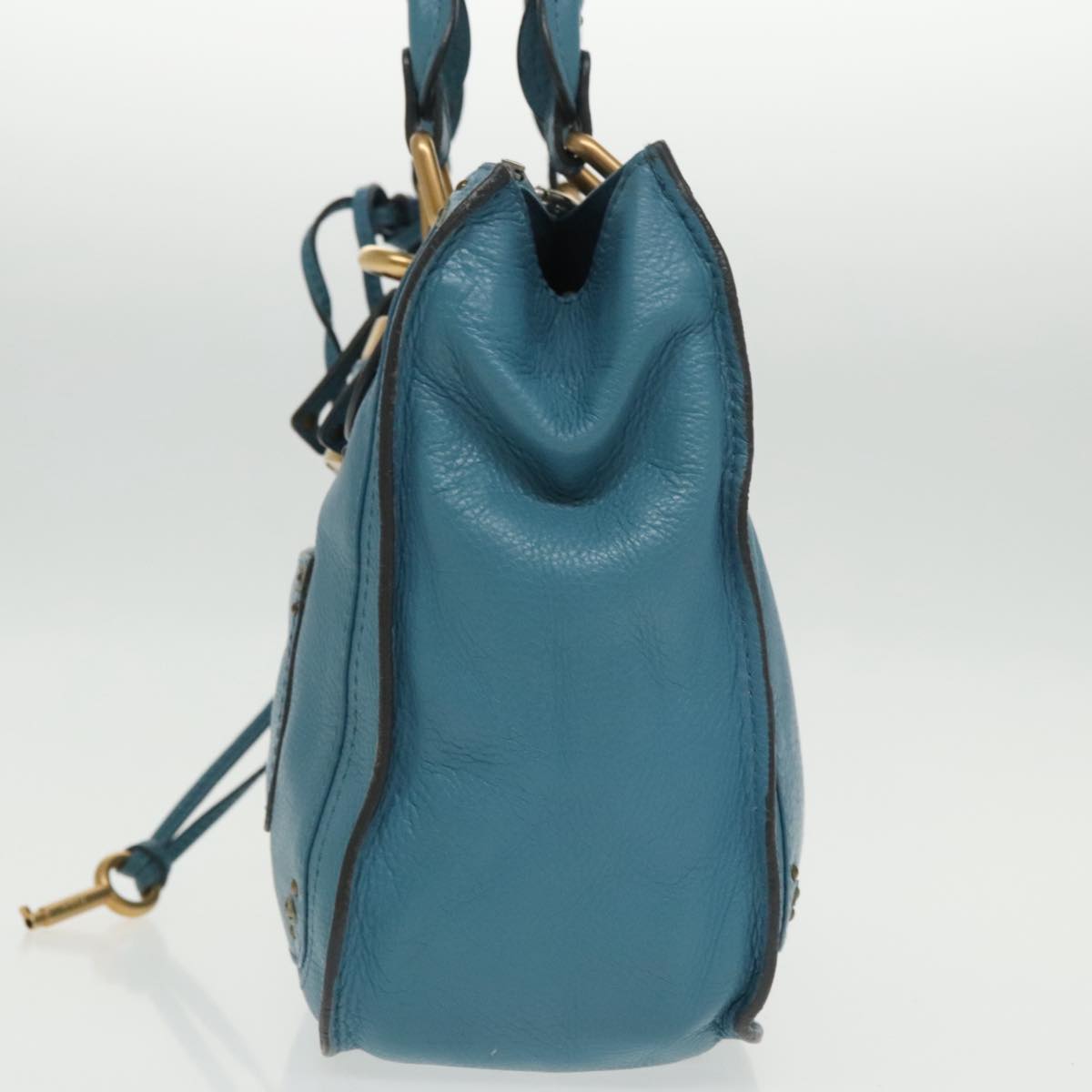 Chloe Paddington Tote Bag Leather Turquoise Blue Gold Silver Auth fm3953