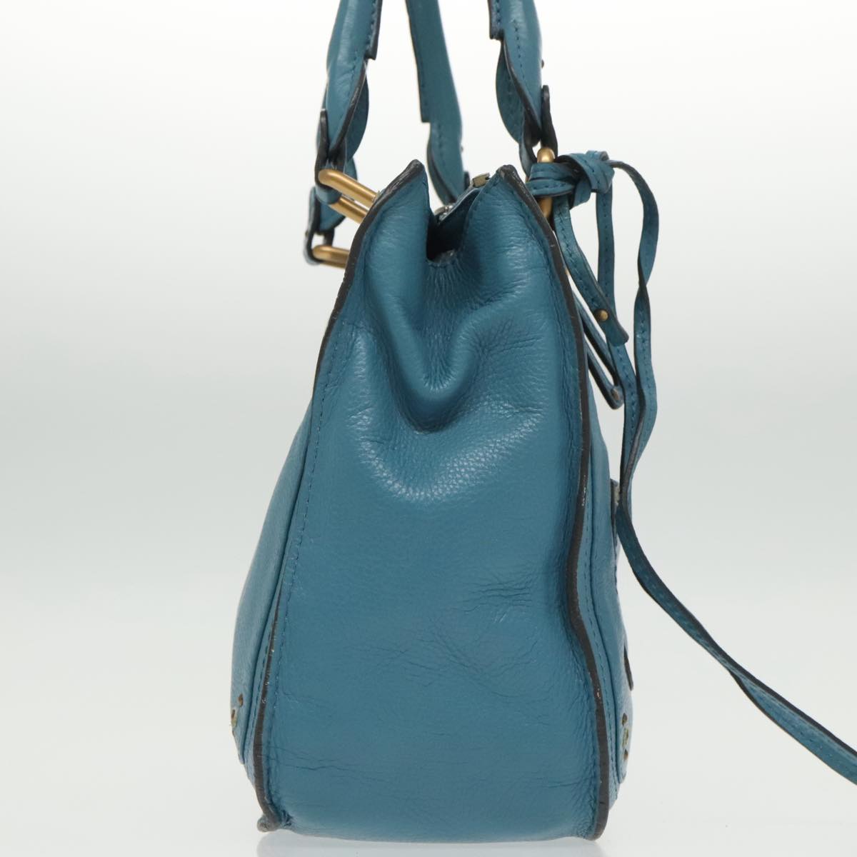 Chloe Paddington Tote Bag Leather Turquoise Blue Gold Silver Auth fm3953