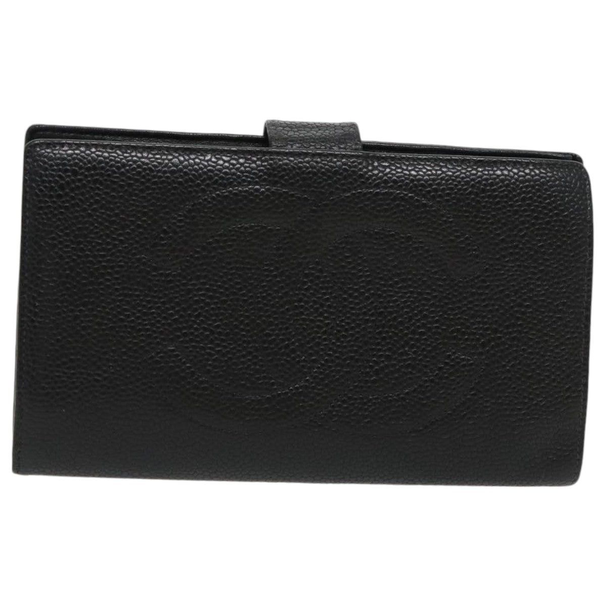 CHANEL Wallet Caviar Skin Black Gold CC Auth fm3961