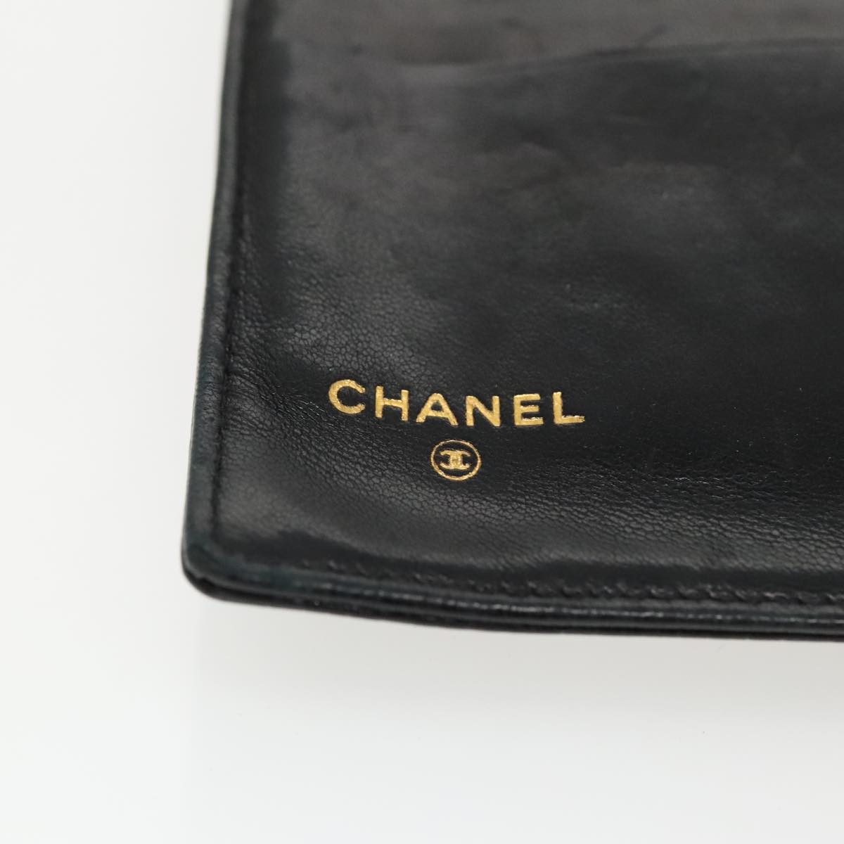 CHANEL Wallet Caviar Skin Black Gold CC Auth fm3961