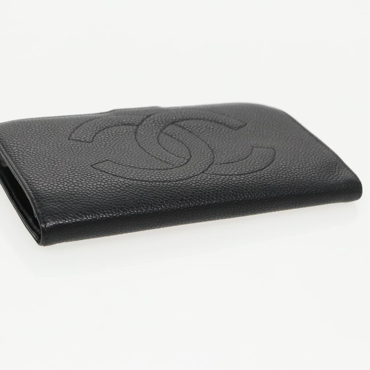 CHANEL Wallet Caviar Skin Black Gold CC Auth fm3961