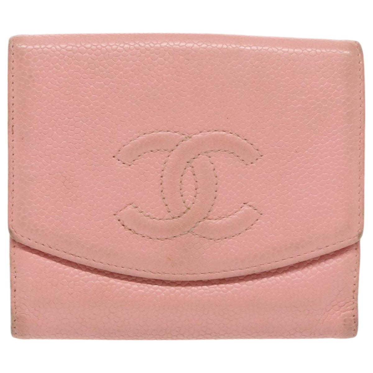 CHANEL COCO Mark Wallet Caviar Skin Pink Gold CC Auth fm3962