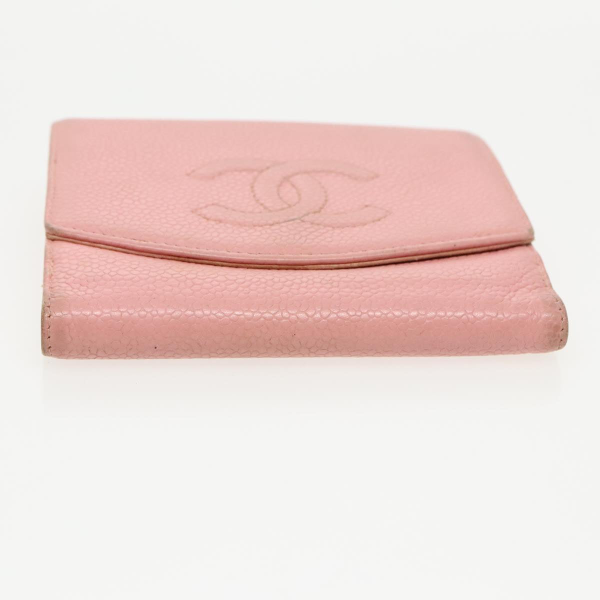 CHANEL COCO Mark Wallet Caviar Skin Pink Gold CC Auth fm3962