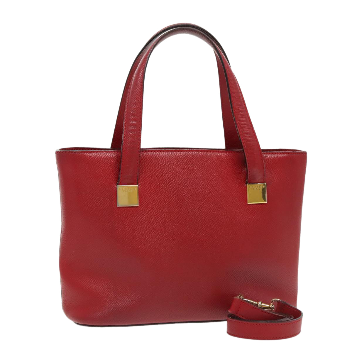 CELINE Hand Bag Leather 2way Red Gold Auth fm3963