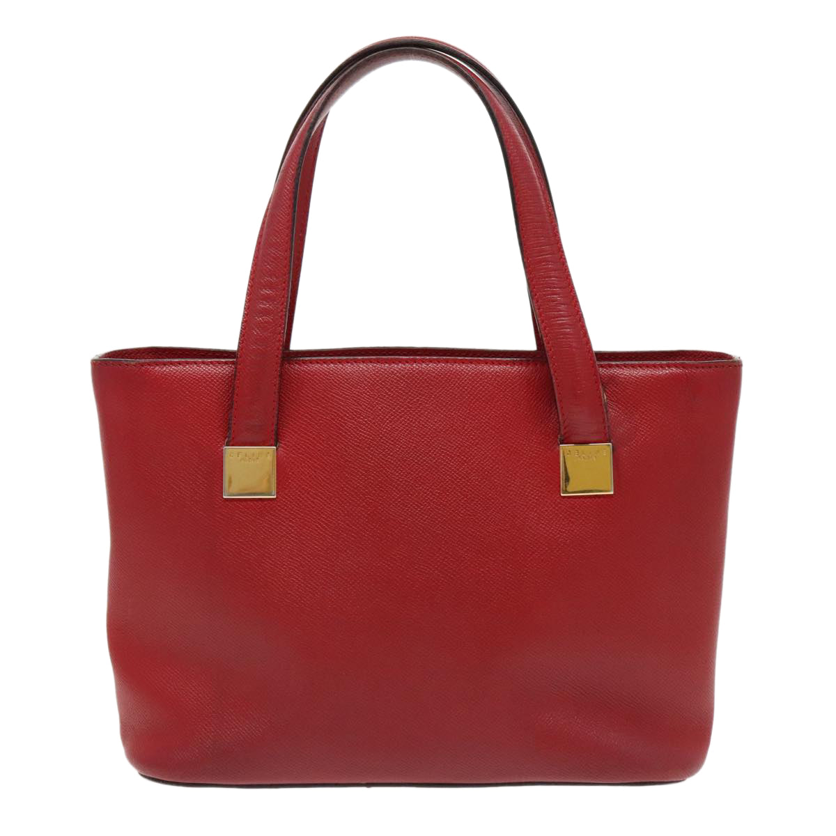 CELINE Hand Bag Leather 2way Red Gold Auth fm3963