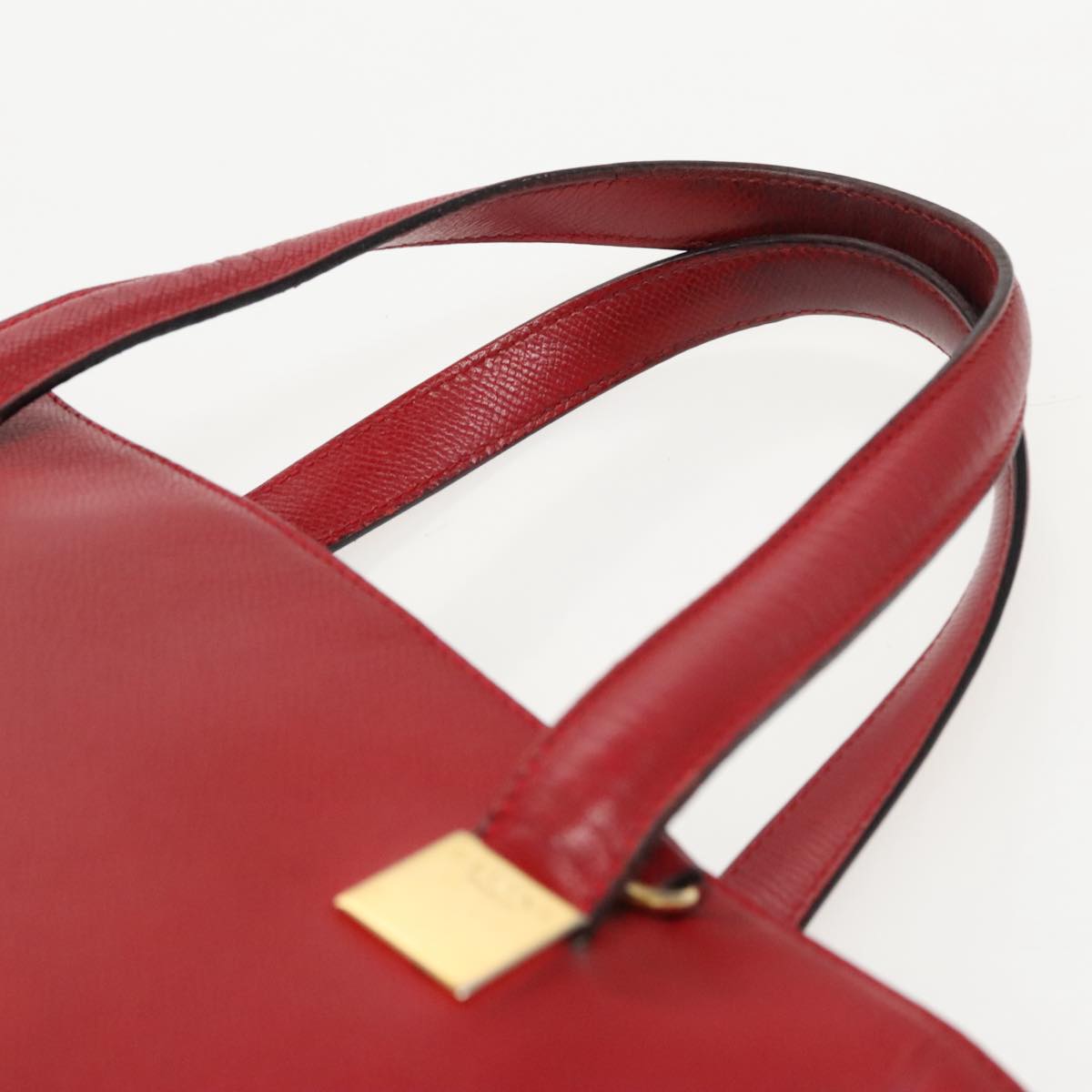 CELINE Hand Bag Leather 2way Red Gold Auth fm3963