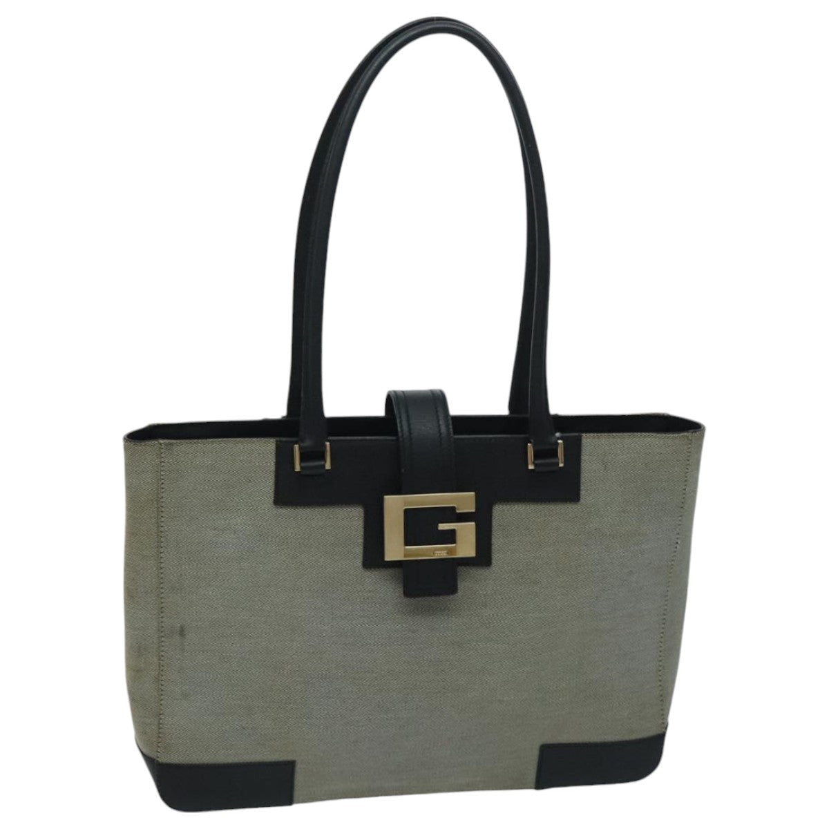 GUCCI Tote Bag Canvas Leather Gray Black Silver 002 1109 Auth fm3965