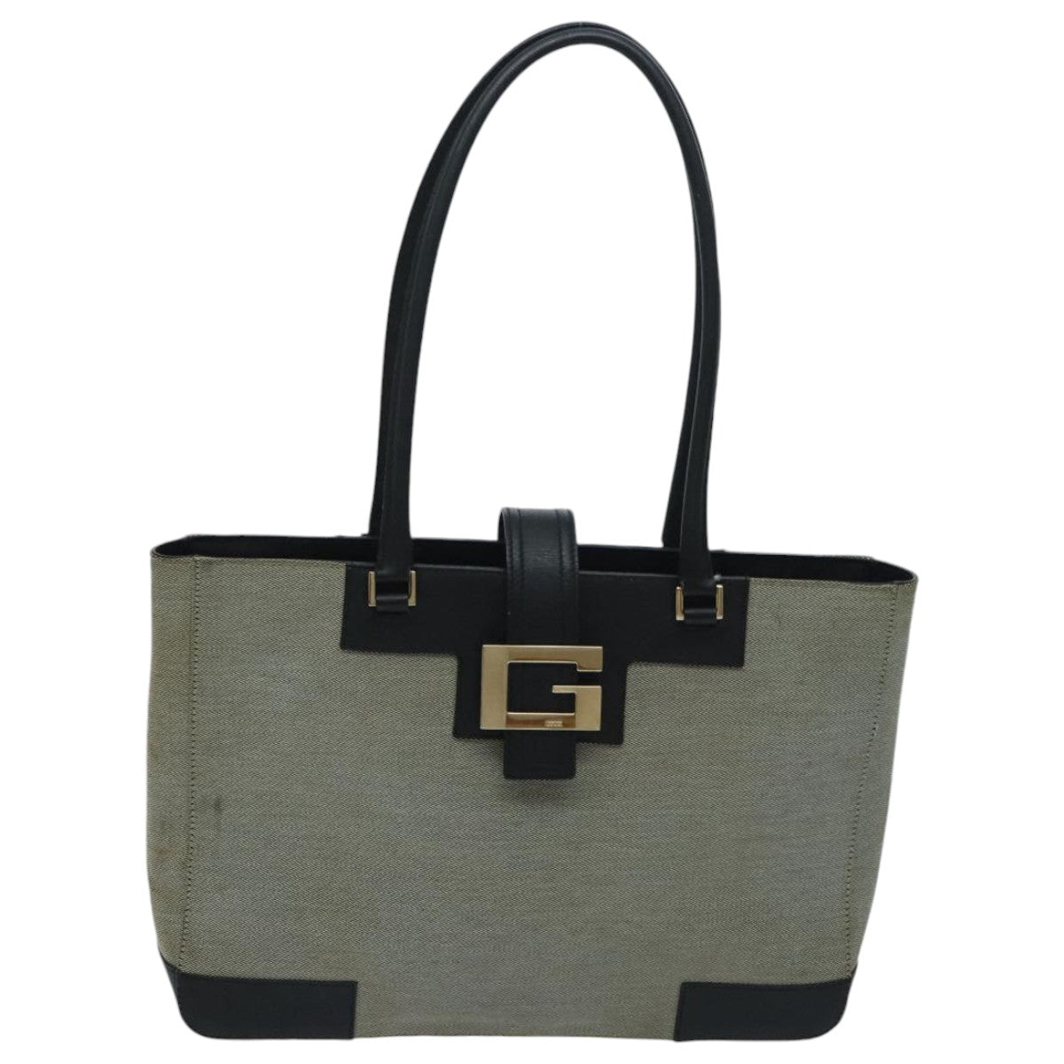 GUCCI Tote Bag Canvas Leather Gray Black Silver 002 1109 Auth fm3965