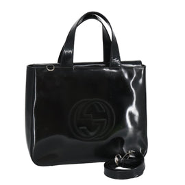 GUCCI Hand Bag Enamel 2way Black Silver 000 1013 0504 Auth fm3966
