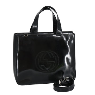 GUCCI Hand Bag Enamel 2way Black Silver 000 1013 0504 Auth fm3966
