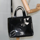 GUCCI Hand Bag Enamel 2way Black Silver 000 1013 0504 Auth fm3966-21
