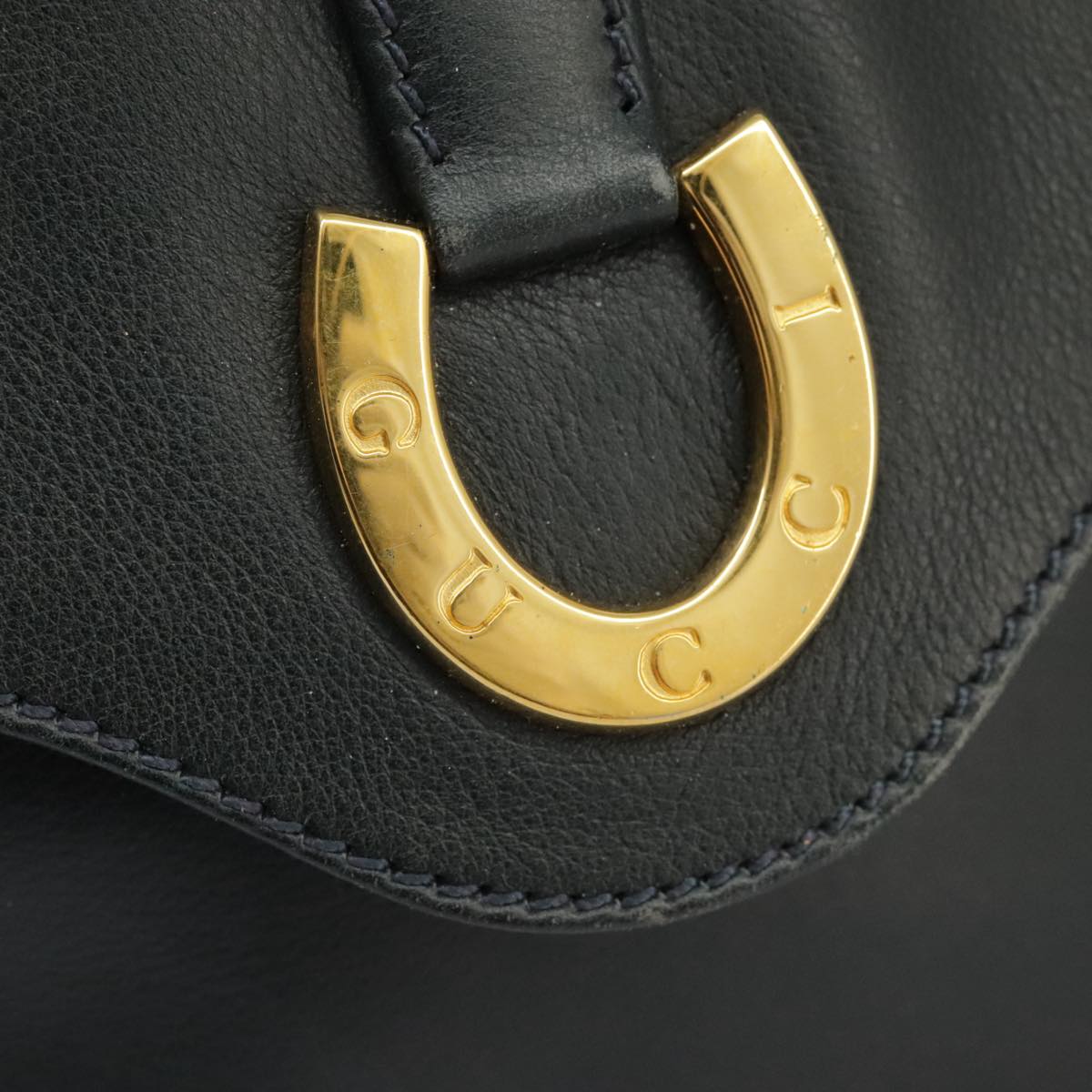 GUCCI Shoulder Bag Leather Navy Gold 001 2113 1601 Auth fm3968