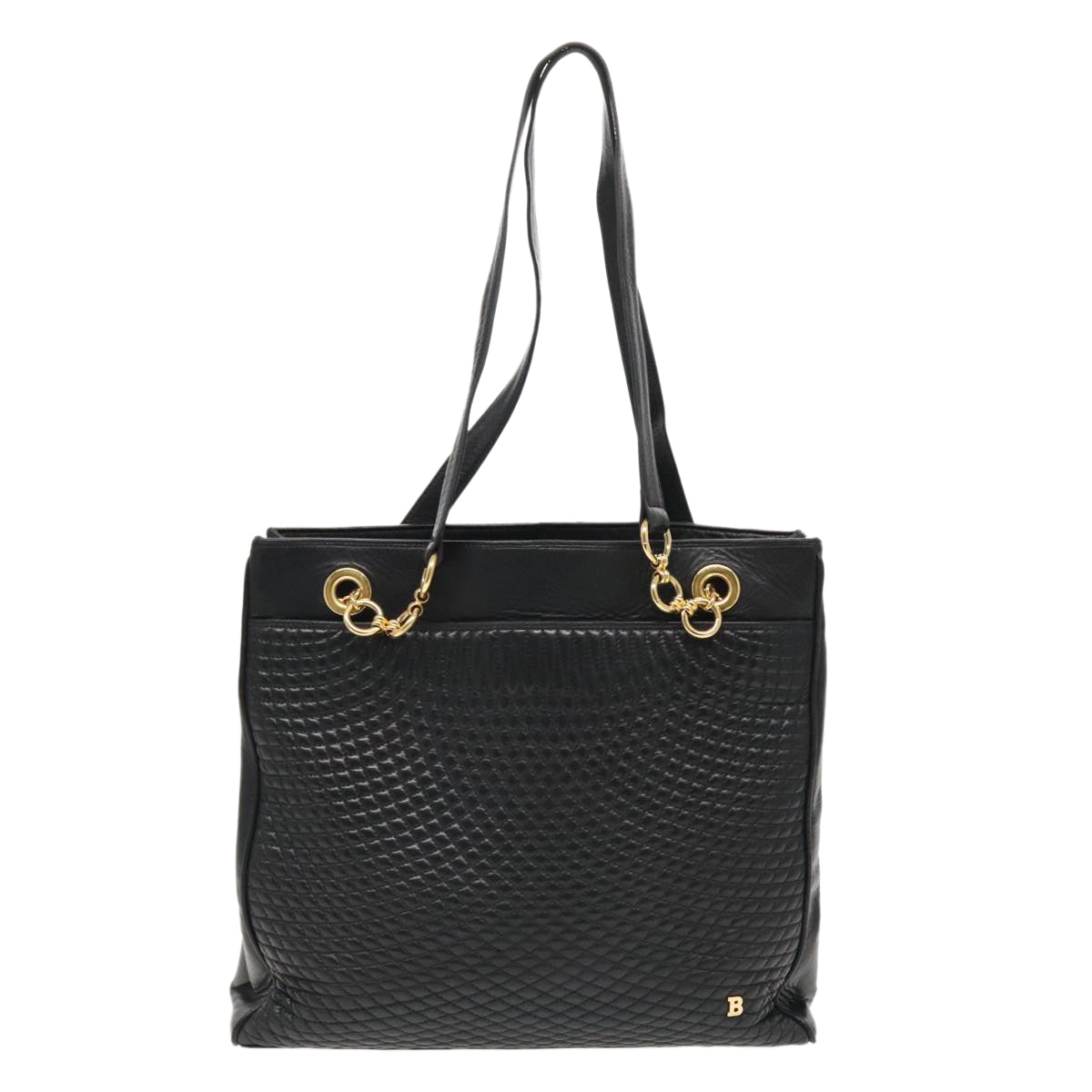 BALLY Chain Shoulder Bag Leather Black Gold Auth fm3969