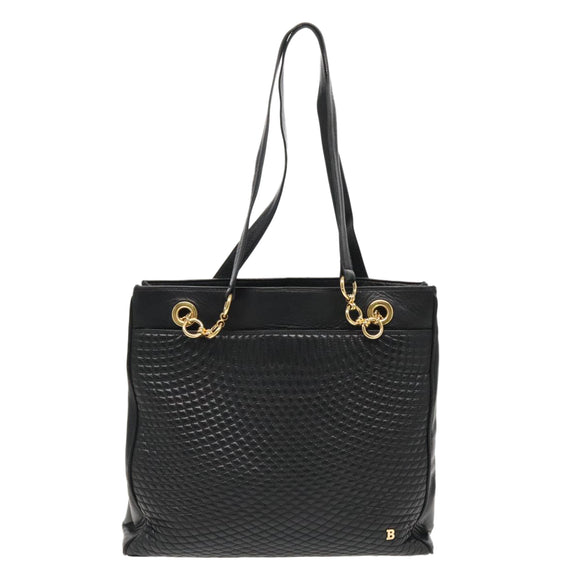 BALLY Chain Shoulder Bag Leather Black Gold Auth fm3969