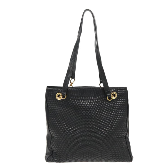 BALLY Chain Shoulder Bag Leather Black Gold Auth fm3969