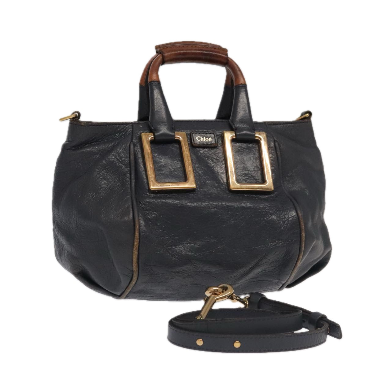 Chloe Hand Bag Leather 2way Navy Gold Auth fm3970