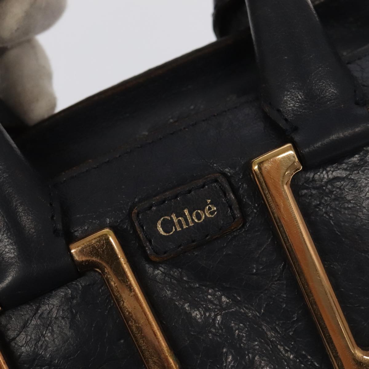 Chloe Hand Bag Leather 2way Navy Gold Auth fm3970