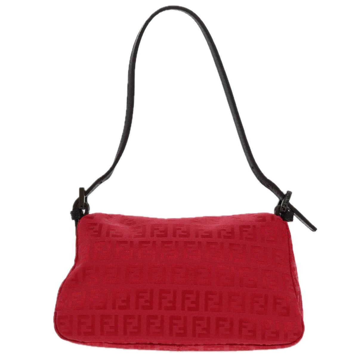 FENDI Zucchino Canvas Mini Mamma Baguette Shoulder Bag Red Silver Auth fm3971A - 0