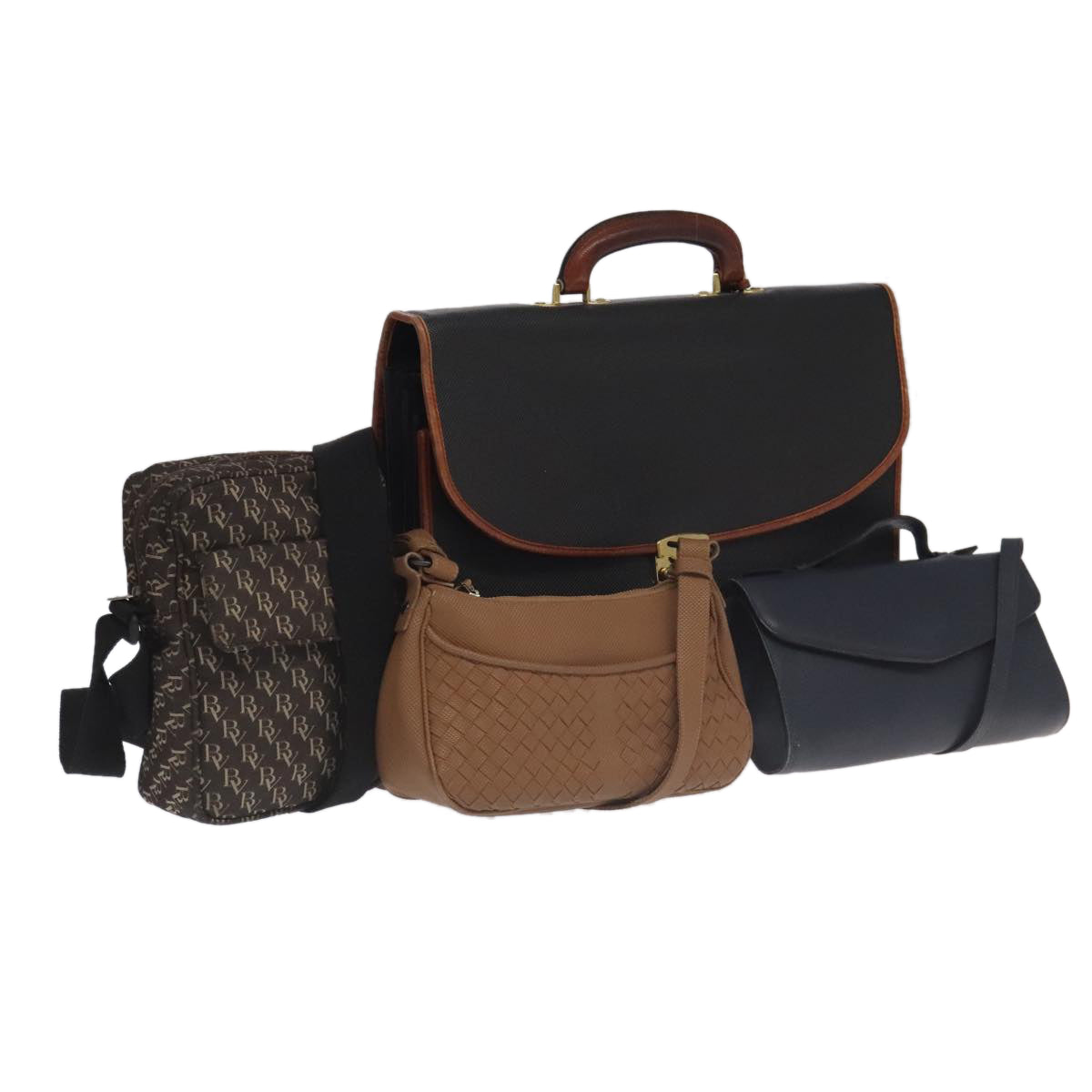 BOTTEGA VENETA Shoulder Bag Canvas Leather PVC 4Set Black Brown Navy Auth fm3976