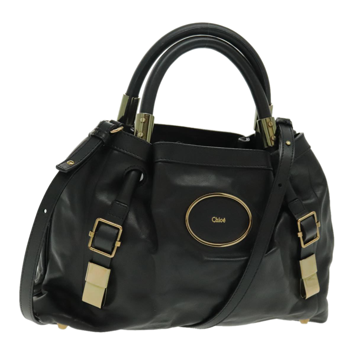 Chloe Victoria Hand Bag Leather 2way Black Auth fm3978