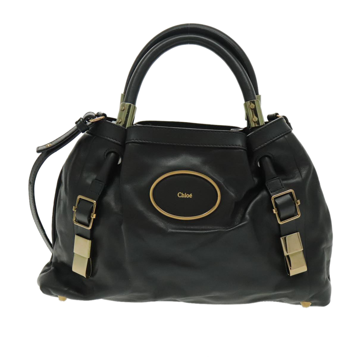 Chloe Victoria Hand Bag Leather 2way Black Auth fm3978